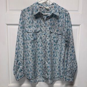 Chic Floral Button Down Shirt - Blue